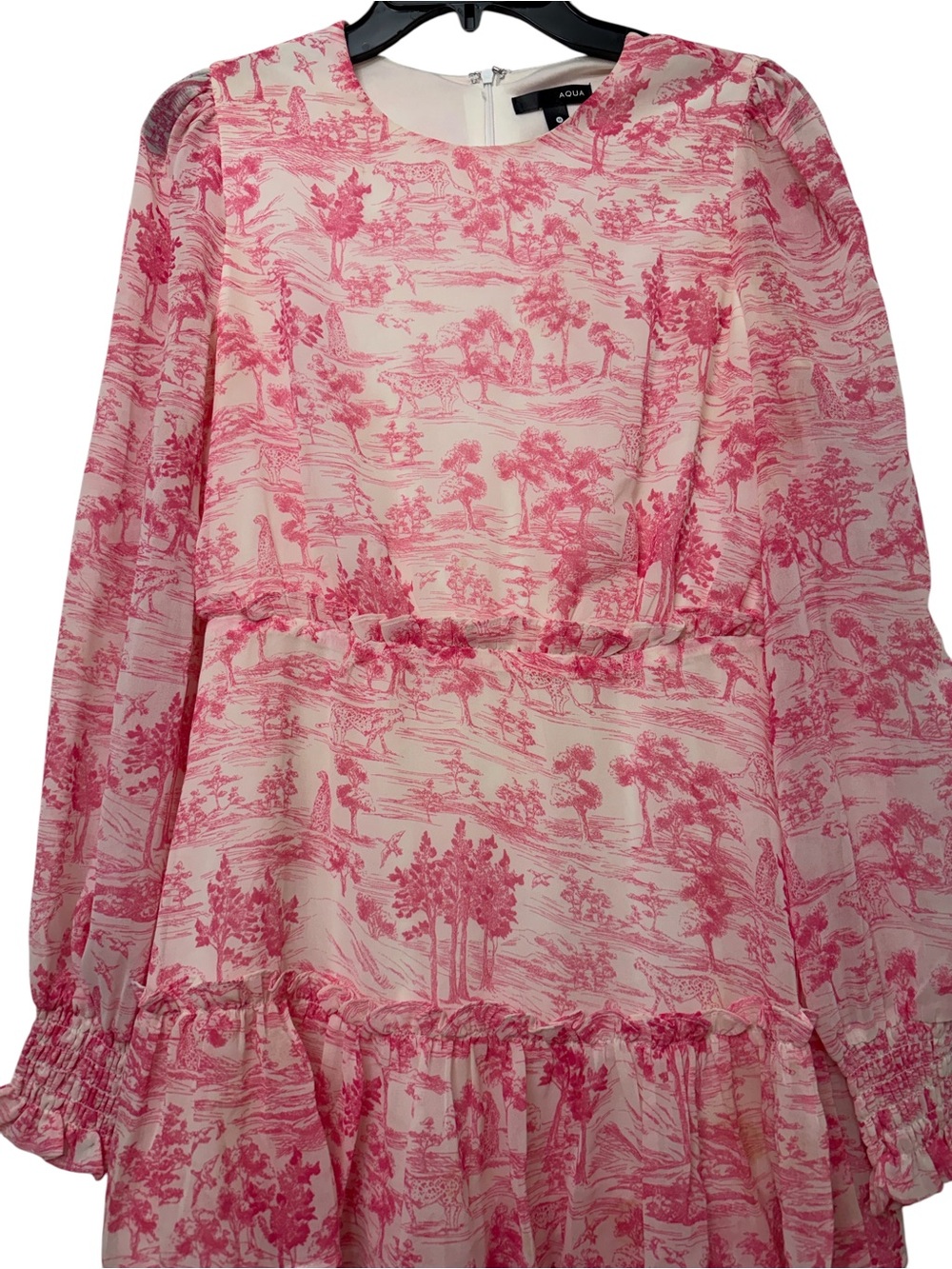 Aqua Toile de Jouy Printed Ruffled Mini Dress - Picture 5 of 6